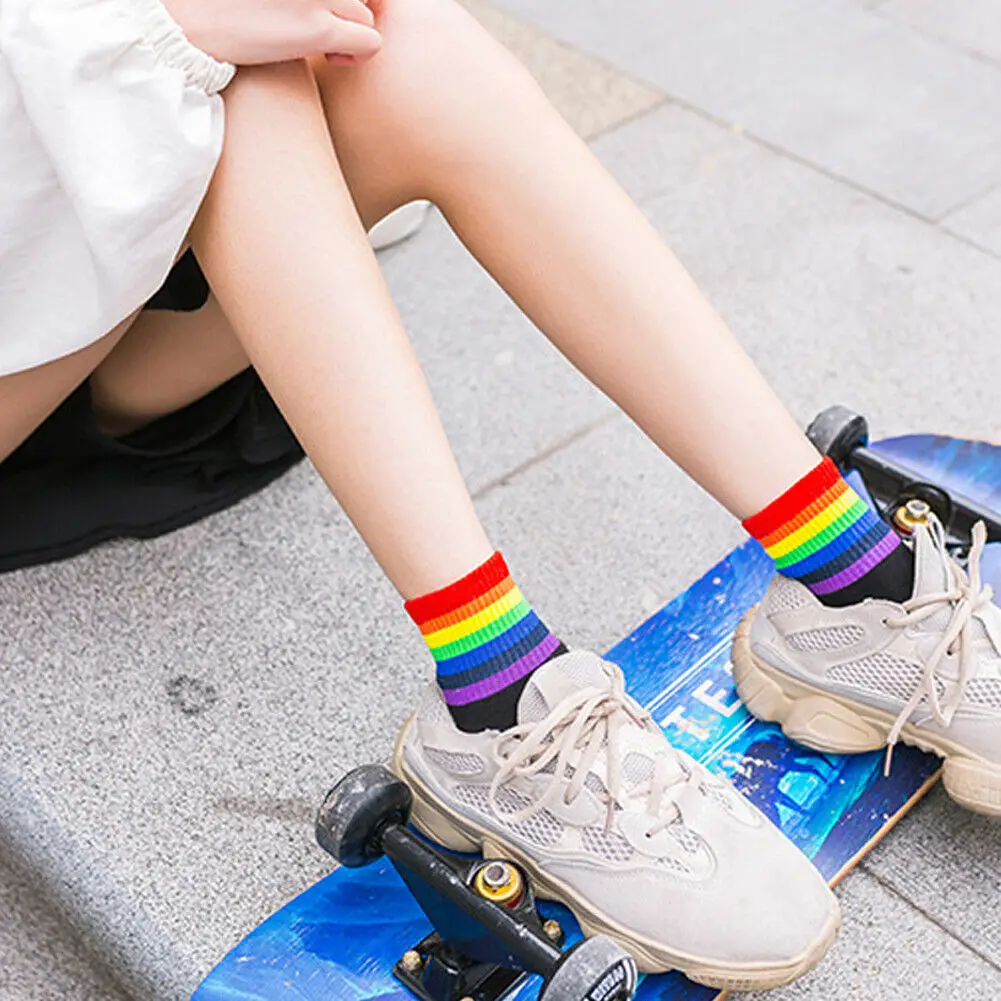 Модные дышащие радужные носки Harajuku спортивные до щиколотки чулочно-носочные