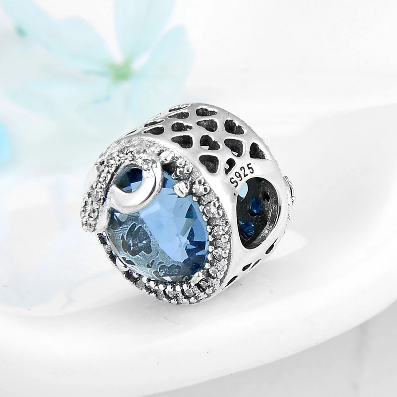 925 Sterling Silver Round shape Blue CZ Eternal love Charms Beads fit Pandora for Women Bracelets Bangles DIY Jewelry making | Украшения и