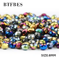 btfbes 8mm 50pcs austrian crystals ball faceted flat round plating ab glass loose beads for jewelry bracelet necklace making diy