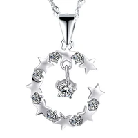 charms fashion 925 sterling silver cubic zirconia cz crystal moon shape pendant necklace women best gift fast shipping