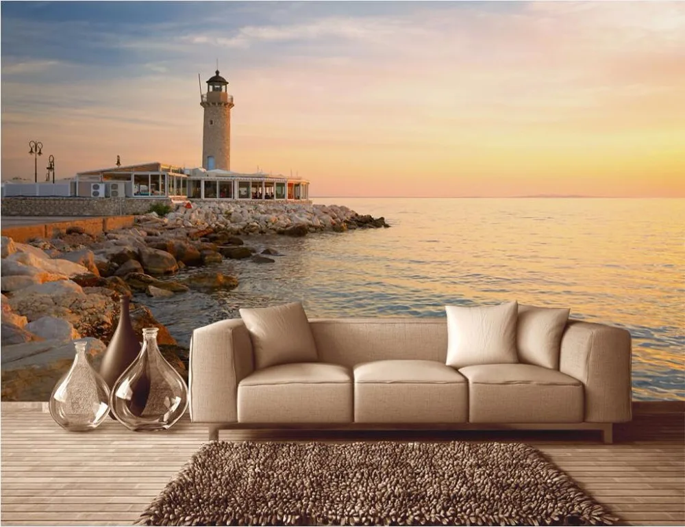 Настенные 3D-обои на заказ живопись с изображением маяков Эгейском море закате