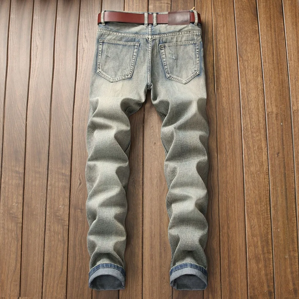 2019 Мужские Винтажные классические рваные узкие прямые джинсы модные уличные