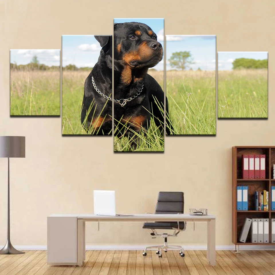 Rottweiler собака животное 5 панелей HD Печать Современная Модульная стена ранняя