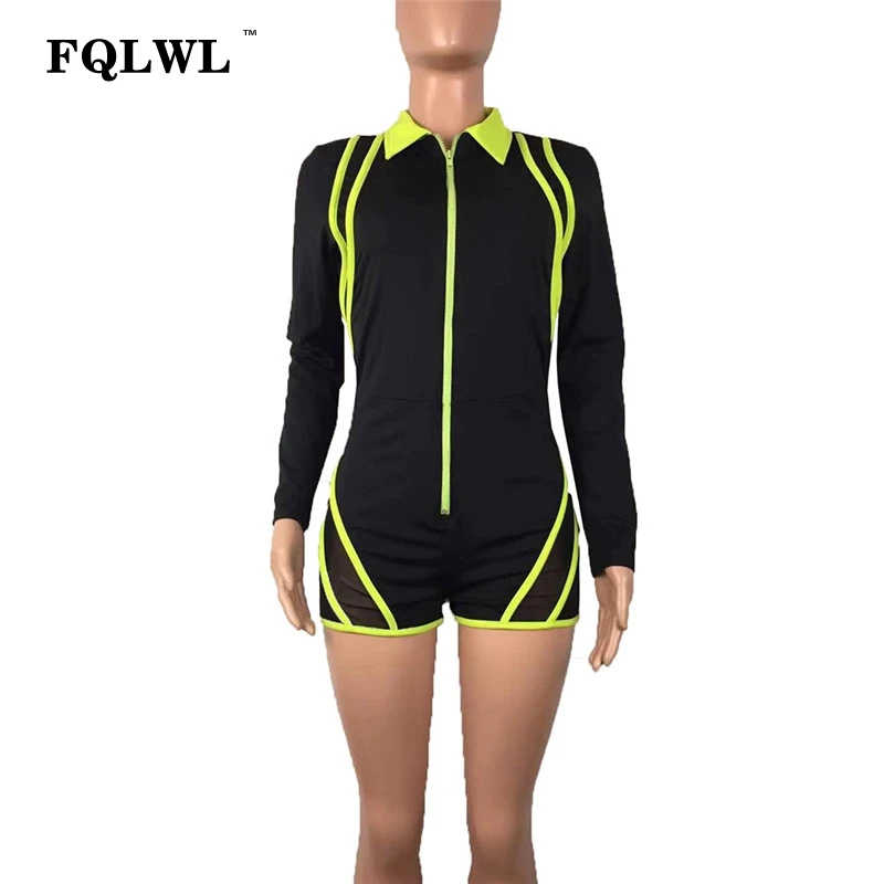 Женский Короткий комбинезон FQLWL облегающий сетчатый с длинными рукавами для