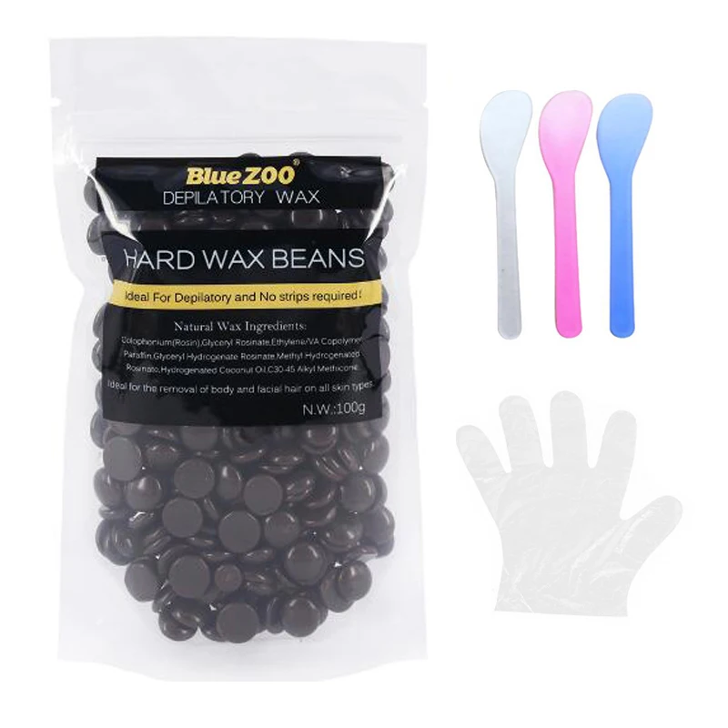 BlueZoo Waxing Hair Removal Hard Wax Beans Less Painful Much Cleaner Natural Hot Film Depilatory Set 100g Coffee Temperature Low | Красота и
