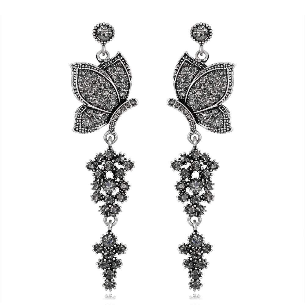 Indian Vintage Alloy Butterfly Tassel Earrings with Stones for Women Girls Wedding Dangle Jewelry | Украшения и аксессуары