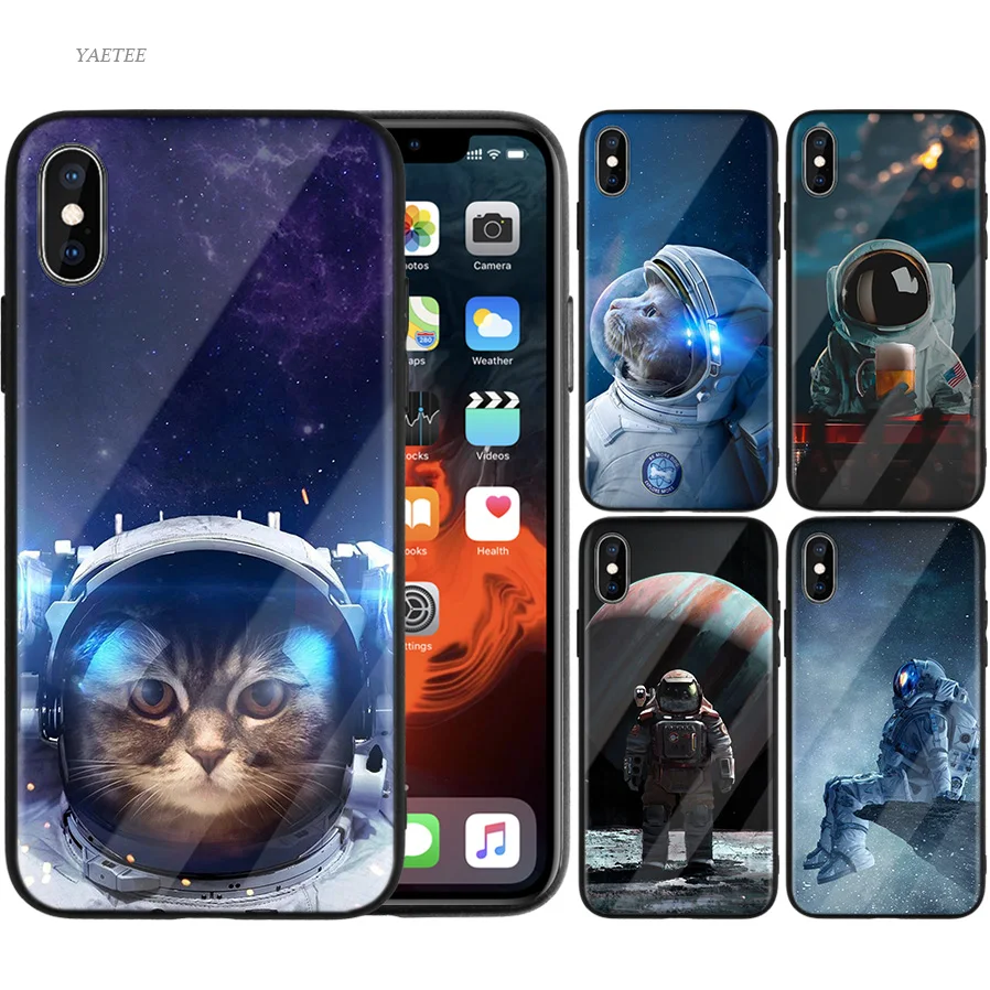 Забавный чехол с изображением космонавта любви Луны астронавта для iPhone X 7 6 6S 8 Plus, чехол для iPhone 11 11Pro XS MAX XR 7+ 8+ чехол из закаленного стекла