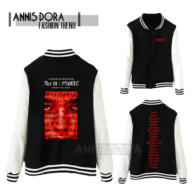 Бейсбольная куртка BIGBANG G DRAGON MOMENT OF TRUTH THE END 2017 WORLD TOUR ACT III MOTTE|baseball jacket|world jacketjacket