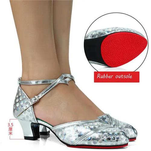 Silver 3.5cm Heel Блестящие туфли для танцев с закрытым носком; женская обувь для танцев сальсы; женские профессиональные современные бальные туфли для самбы, Танго, сальсы, латинских танцев - Цвет: Silver 3.5cm Heel