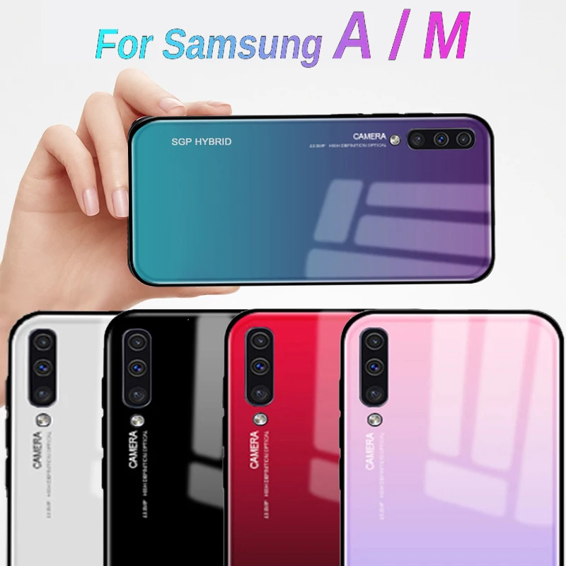 Чехол для Samsung Galaxy A30/A10/M30/M20/M10 градиентное закаленное стекло ТПУ силиконовый