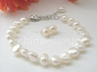 beautiful 7 9 8 9mm white baroque freshwater pearl bracelet earringnoble style natural fine jewe free shipping