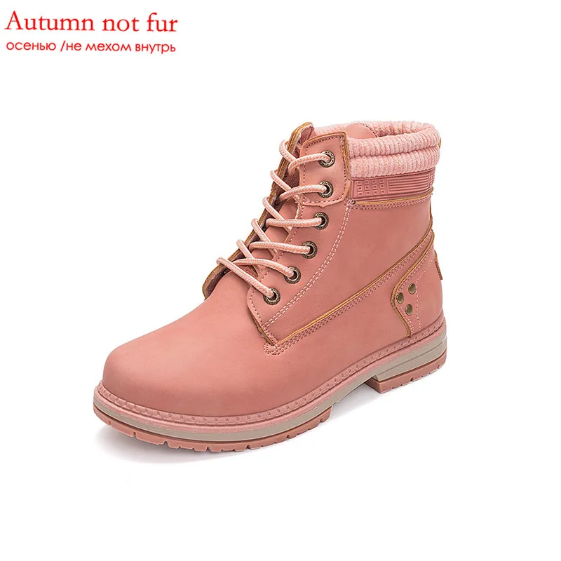 pink not fur MORAZORA/; большие размеры 36-41; женские ботильоны; теплые зимние ботинки на шнуровке; удобная женская обувь на платформе с заклепками; сезон осень-зима - Цвет: pink not fur