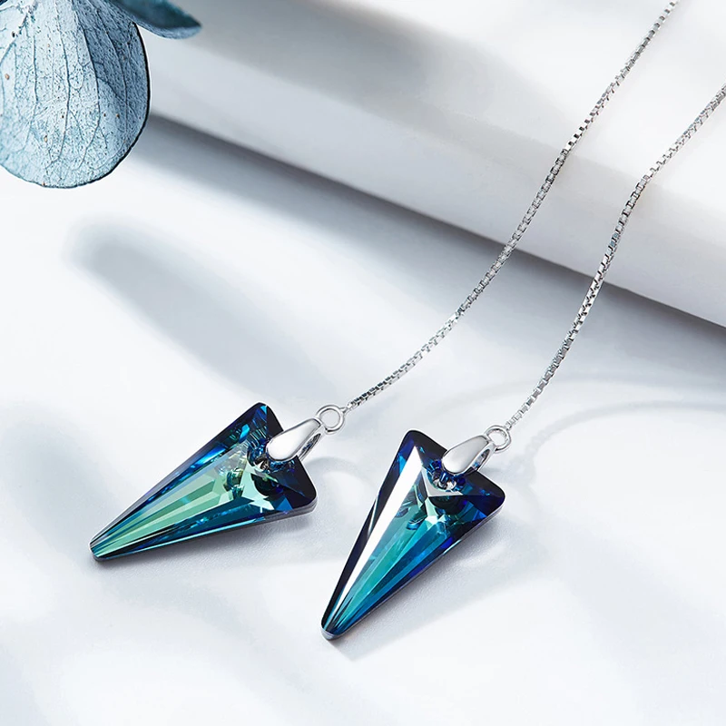 Malanda 925 серебро Серьги Спайк кулон кристалл от Swarovski длинные цепи пирсинг Для