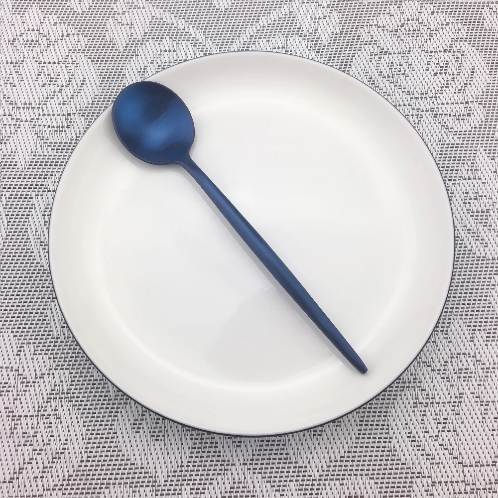 Dessert Spoon Элегантный синий набор столовых приборов столовая посуда из нержавеющей стали набор вилок для ужина ножи кофе Десерт совки чайная ложка набор серебряных изделий 1 шт - Цвет: Dessert Spoon