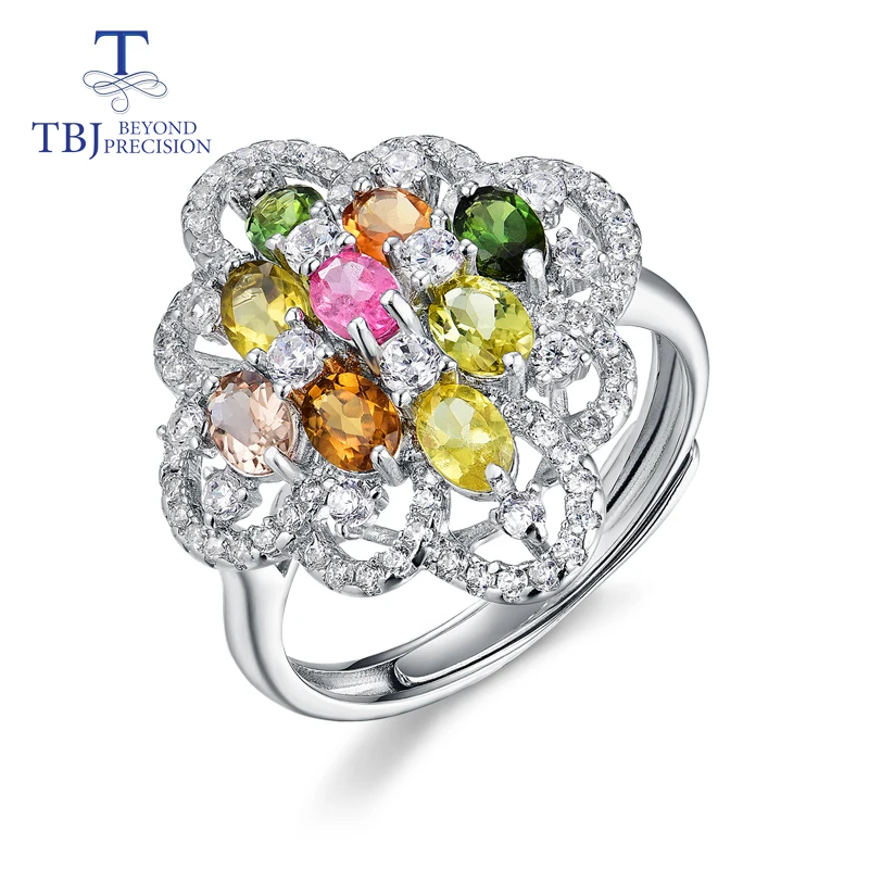 

TBJ,natural gemstone fancy color tourmaline Rings 925 sterling silver elegant design for women birthday gift with jewelry box