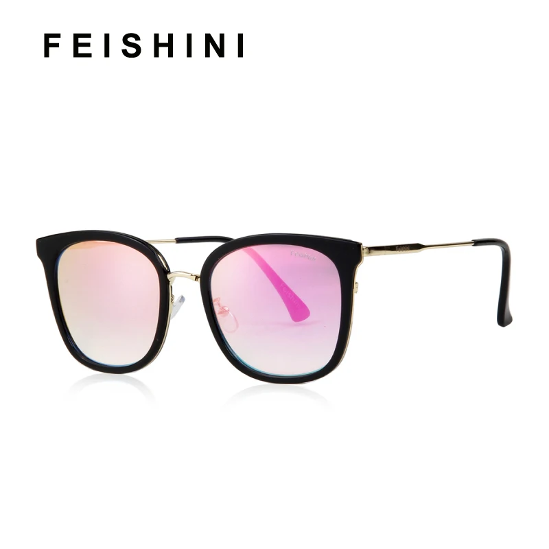 

FEISHINI Protable UVA Gradient Square Sunglasses Women Mirror Purple 2019 Fashion High Quality Anti-Reflective korea Glasses Men