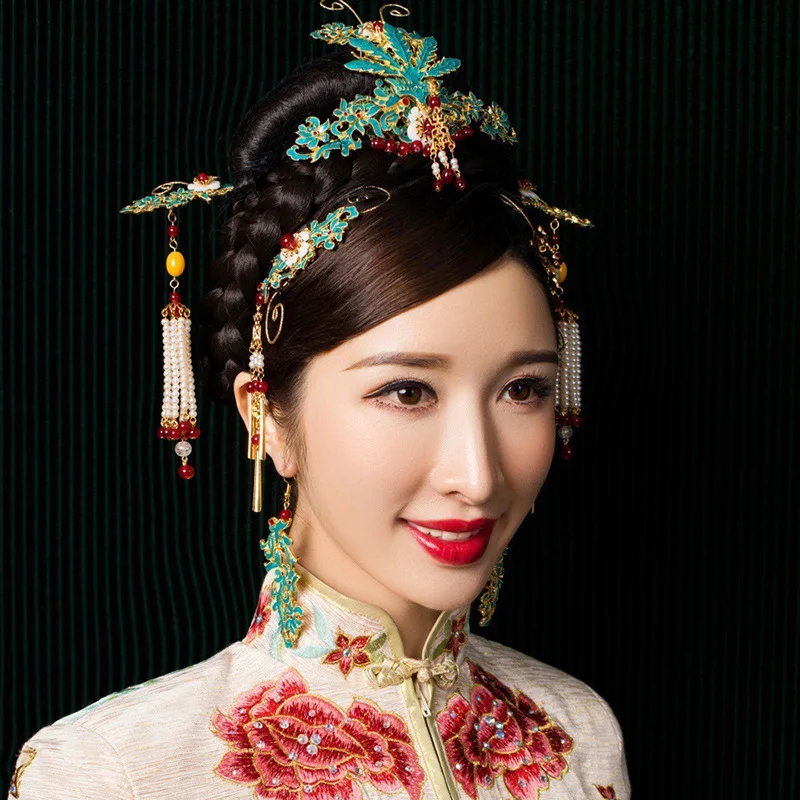 Новая китайская тиара синие гребни для волос палочки Корона невесты Свадебные