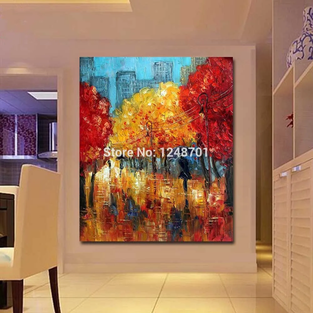 Ручной работы абстрактная Толстая Impasto осень-картина маслом на холсте осенний