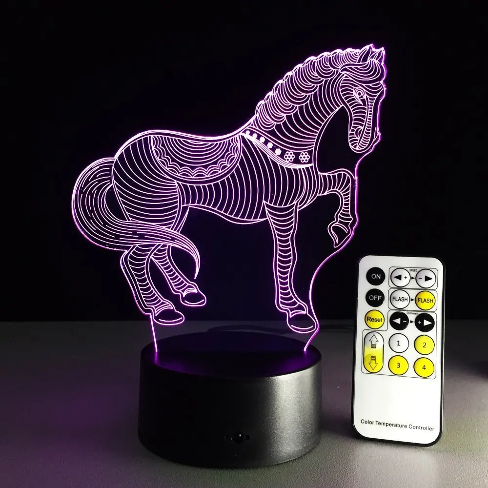 Horse лампа с 3D оптической иллюзией 7 цветов сменная сенсорная кнопка 15 клавиш