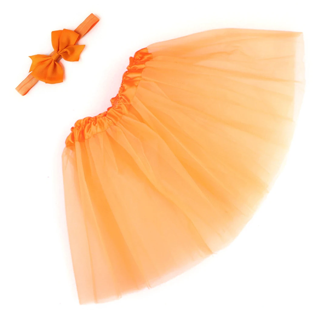 Baby Girl Skirts Newborn Mesh Tutu Skirts+Headwear Bowknot Baby Sets Christening Kid Clothes Photograph 1 Year Birthday Skirt - Цвет: Tiger Orange