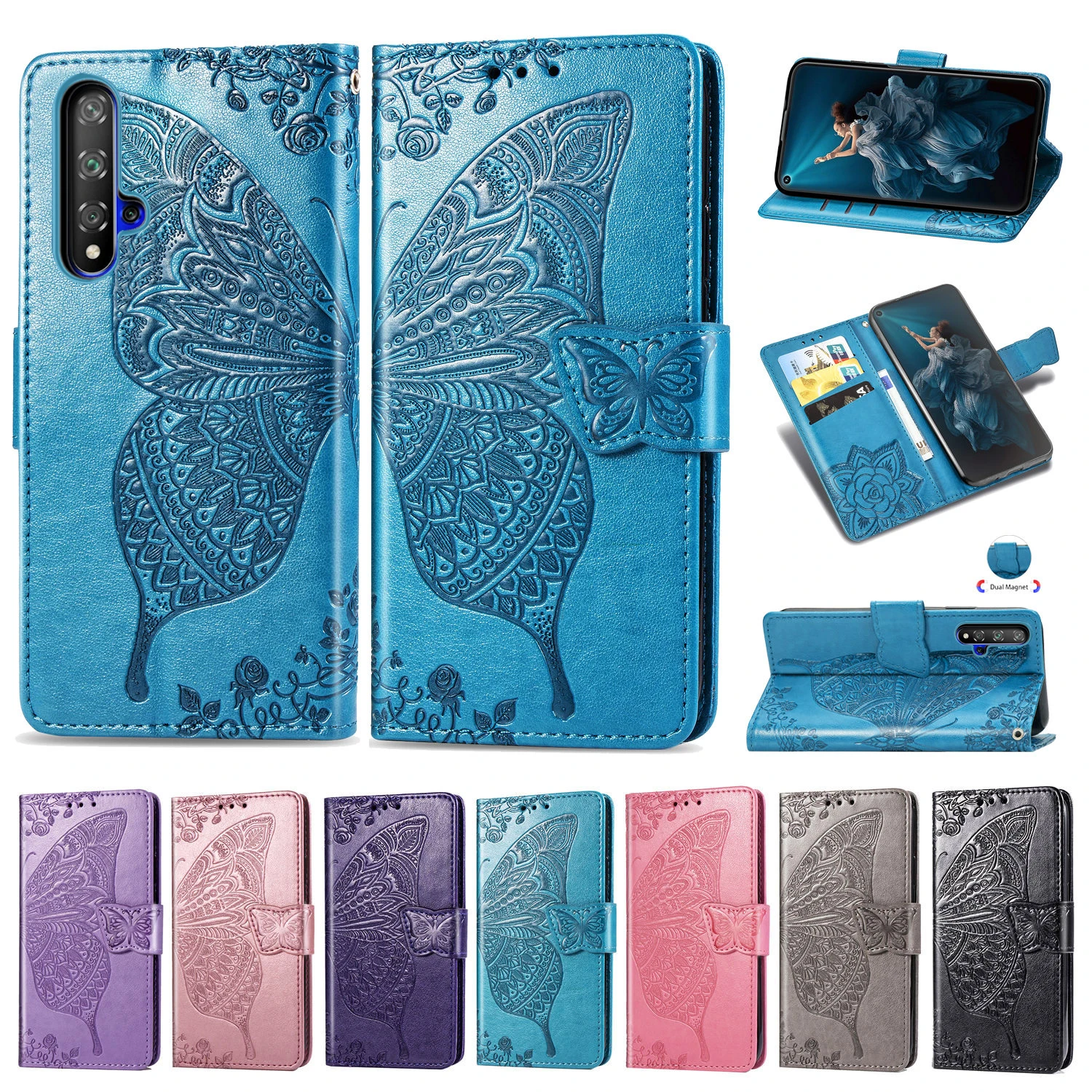 Роскошный бабочка цветок кожаный бумажник чехол для телефона huawei Honor 20 Pro чехлы