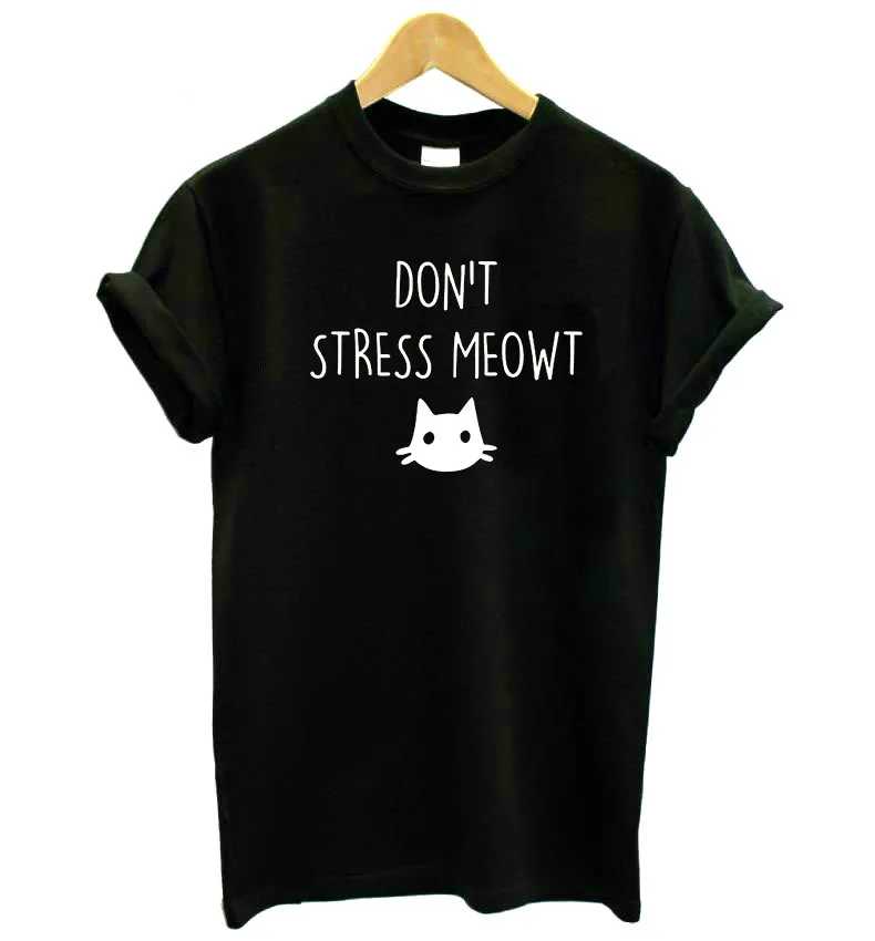 Женская хлопковая футболка с надписью Don't stress meowt cat lover Повседневная забавная