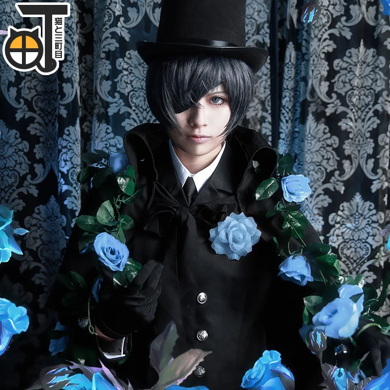 Полный комплект Черный Дворецкий Косплей Ciel Phantomhive Костюм Бесплатная Шляпа