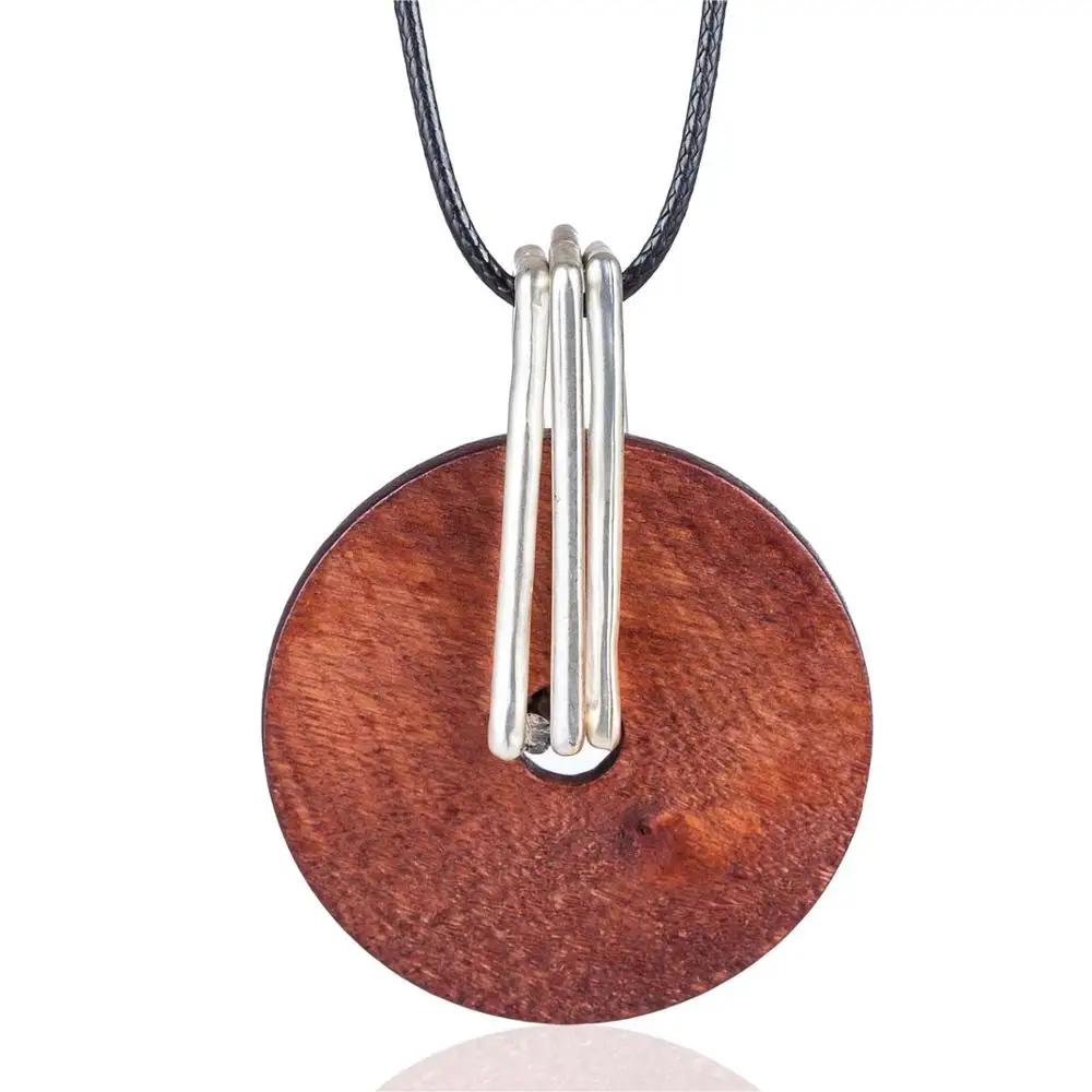 Round Wooden Pendant Woman Jewelry Vintage statement necklaces& pendants Wholesale Long Women Necklace relogio choker colar - Окраска металла: Red