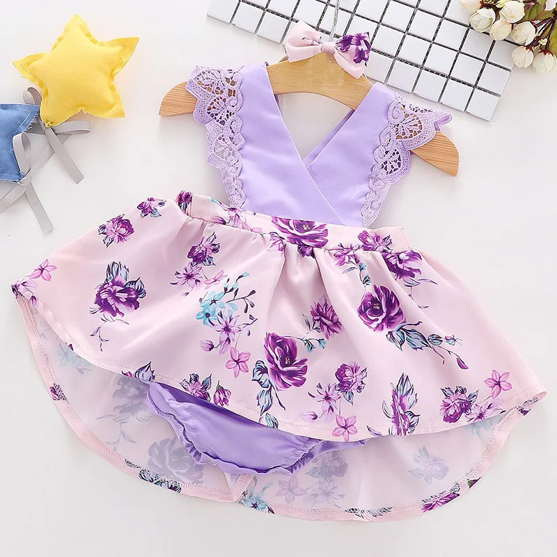 Halilo Baby Girl Dresses Floral Lace Princess 1 Year Baby Birthday Dress Infant Clothing Little Girls Summer Dress With Headband