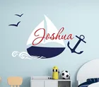 Пользовательское имя Мальчики морских детская Имя Наклейка на стену парусная лодка на стену Стикеры для мальчиков детская Настенный декор DIY украшения дома D-50