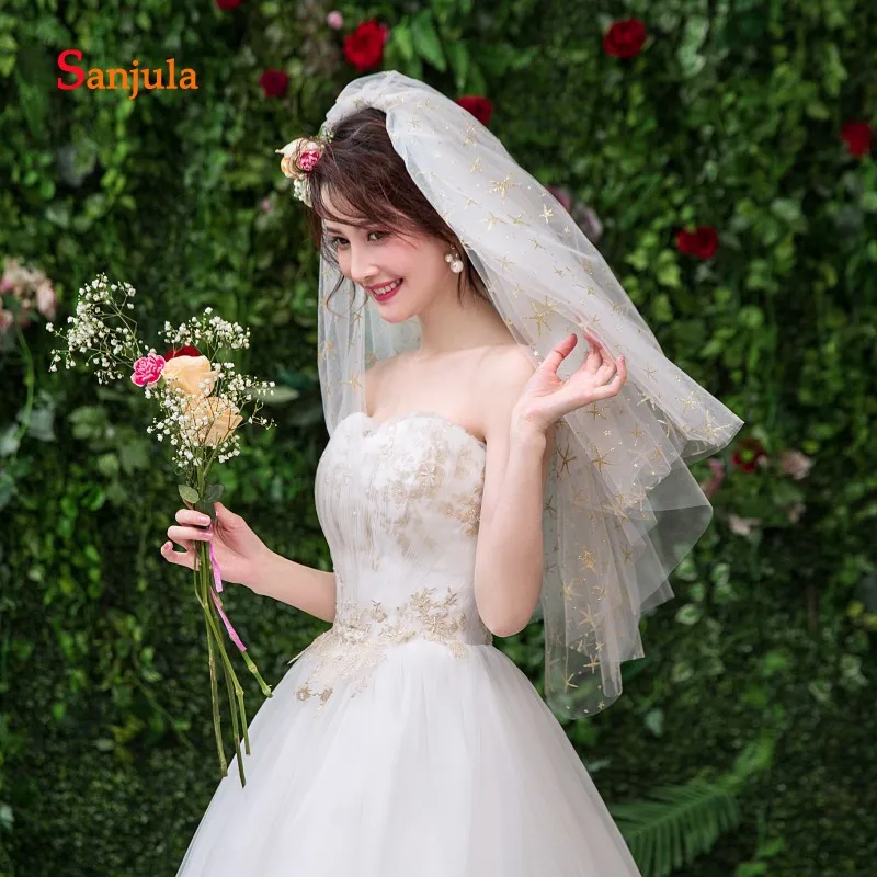 Four Layers Tulle Wedding Veil with Gold Sea Stars Shoulder Length Comb Bridal Accessories accesorios mujer V101 | Свадьбы и