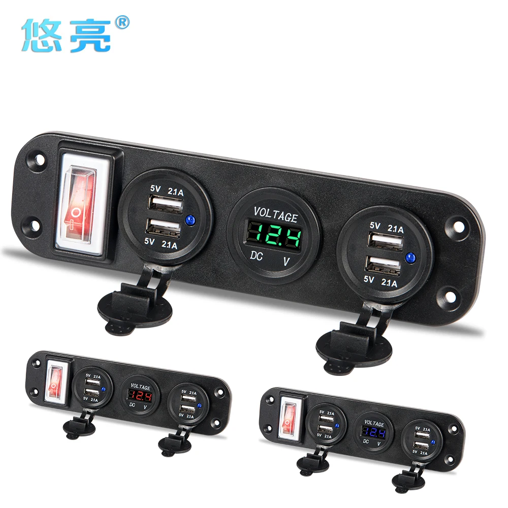 

Автомобильное зарядное устройство, с двумя USB-портами для отображения напряжения в автомобиле, 2,1 + 2,1 А