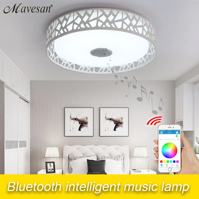 Bluetooth светодиодный потолочный светильник для гостиной с bluetooth и пультом дистанционного управления, детский потолочный светильник с динамиком, светодиодный потолочный светильник
