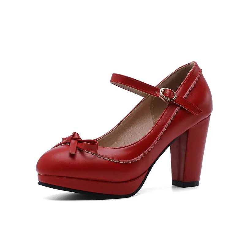 red LVABC/ размеры 32-43; женские туфли-лодочки с круглым носком; Разноцветные туфли на высоком каблуке с бантом; женские выразительные офисные Повседневные Вечерние туфли - Цвет: red