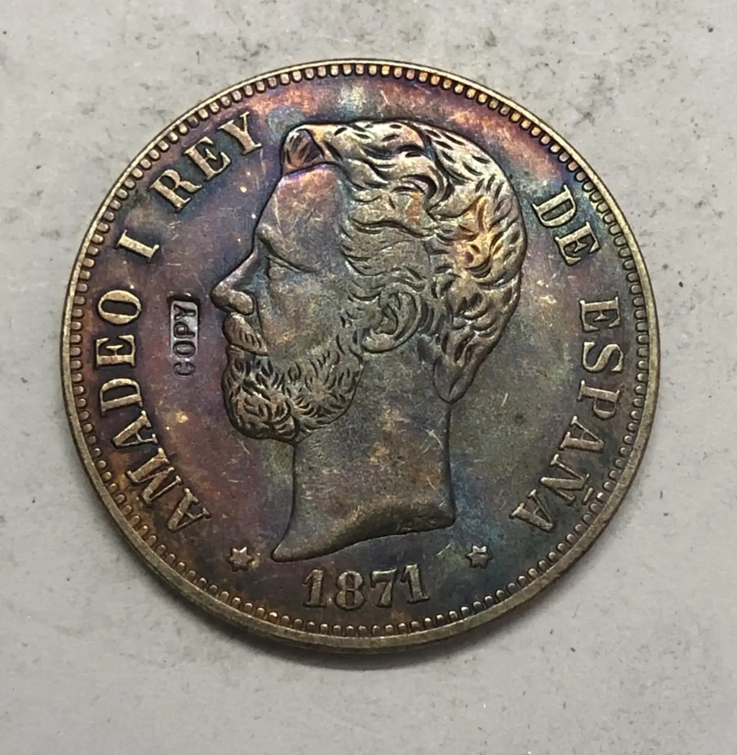 

1871 Испания 5 pesetas-Amadeo I Copy Coin