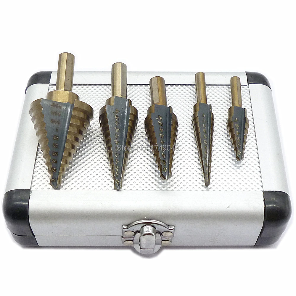 

Набор ступенчатых Сверл из быстрорежущей стали, 5 резак для сверления отверстий, кобальтовое покрытие, кобальтовое покрытие, в футляре