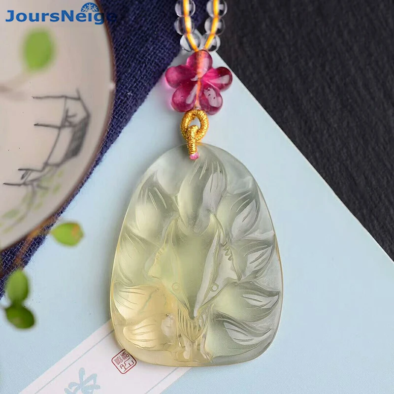 Женская подвеска с натуральным кристаллом желтая лисьим хвостом ювелирное