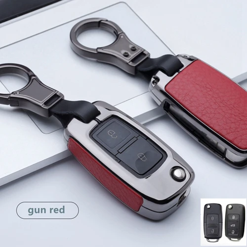 B key gun red Автомобильный кожаный чехол для ключей, держатель для VW Golf 7 Polo Bora MK7 MK6 Passat для Skoda Octavia A7 Kodiaq Seat Leon Ibiza, откидной ключ - Название цвета: B key gun red