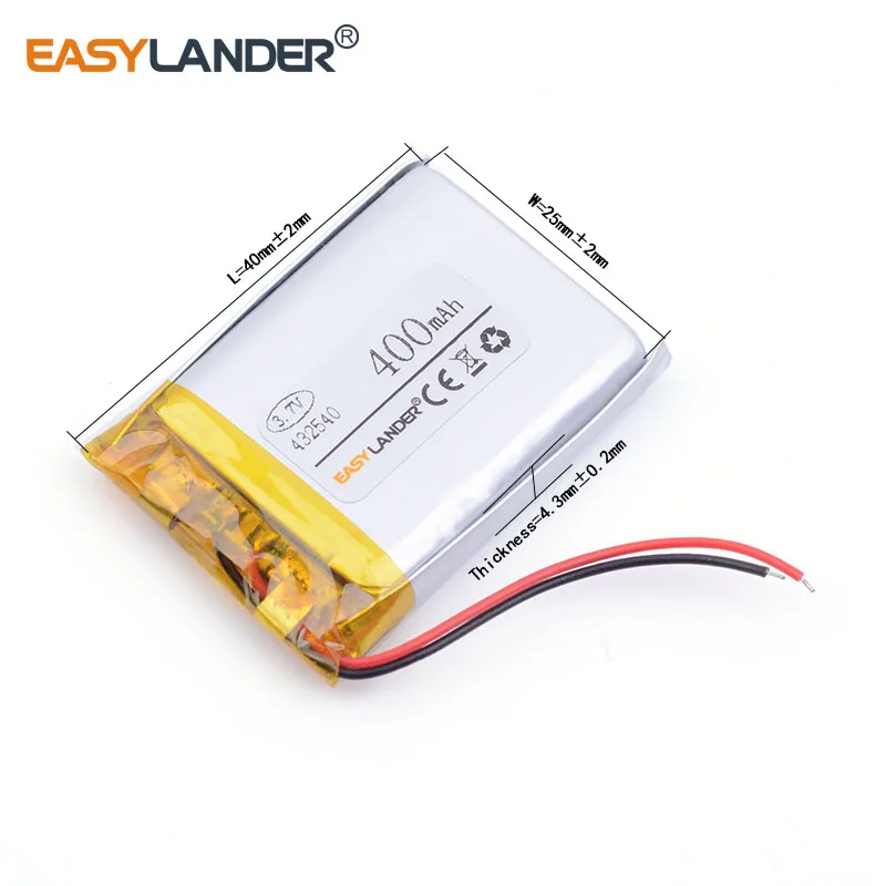 432540 400mAh 3.7V lithium Li ion polymer battery Xiaoai Bluetooth Speaker driving recorder PS Headse MP3 MP4 452540 | Электроника