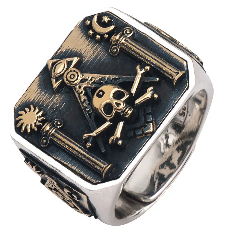 Skull MasonicRing 925 Silver Ring For Men Omniscient eye and freemason Totem Jewelry mygrillz|Кольца| |