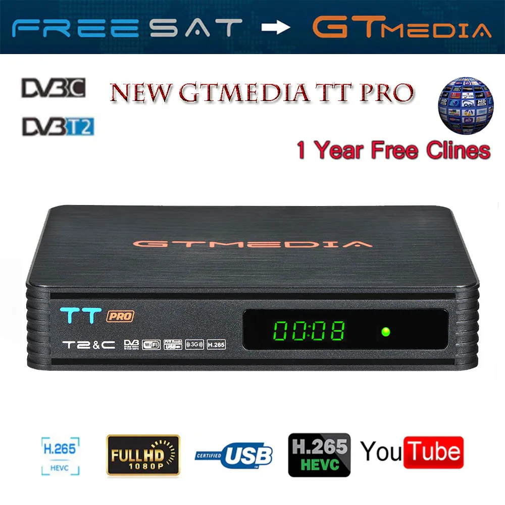GTMEDIA TT PRO DVB-T2/T террестрия приемник HD цифровой ТВ-тюнер рецептор MPEG4 DVB T2 H.264 эфирный ТВ-приемник DVB-C ТВ-приставка