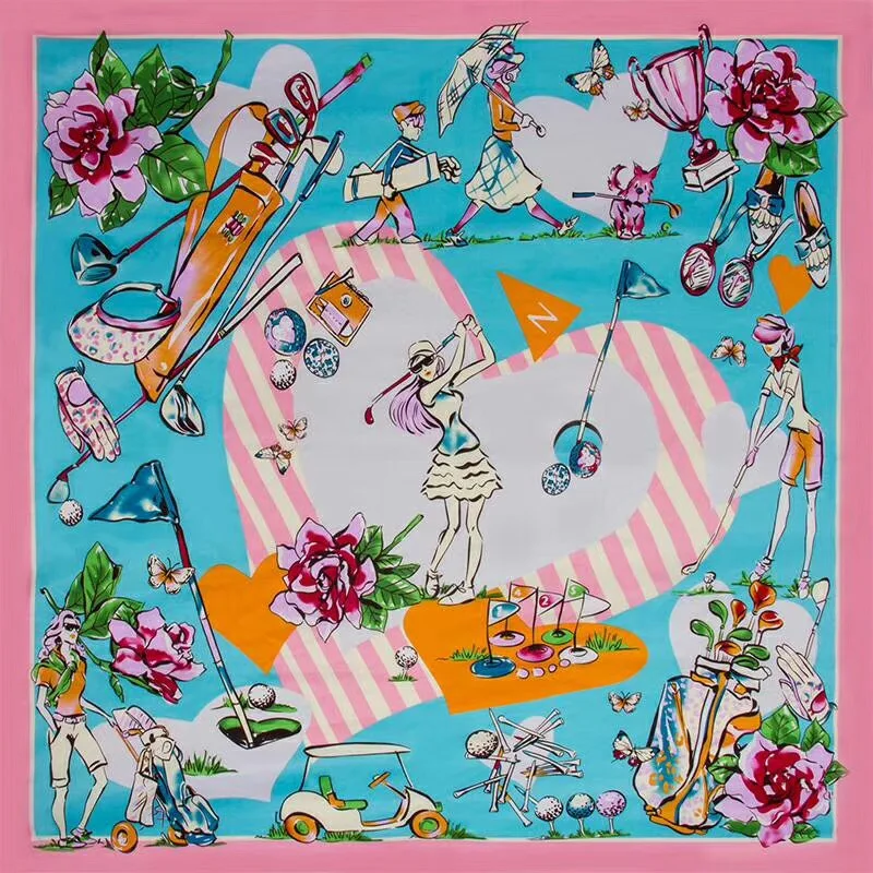 

Модный Шелковый шарф KOI LEAPING 130x130 шаль с принтом Love Little girl для гольфа женский большой шарф головной платок солнцезащитный шарф подарок