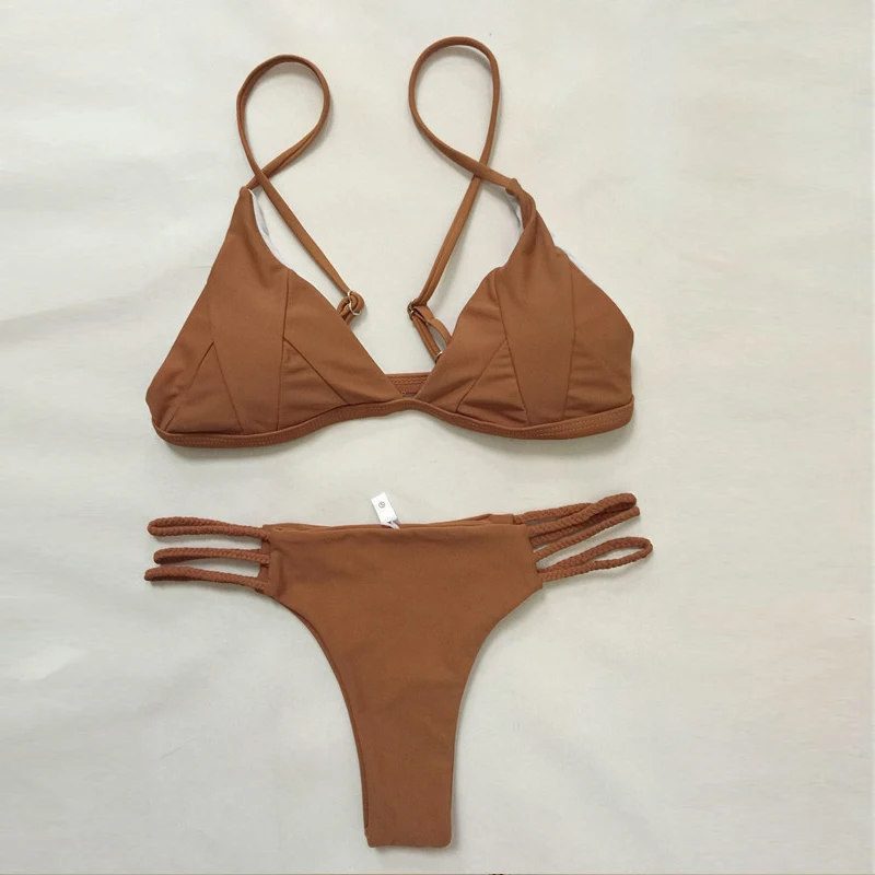 2017 Лето Пляжная 2 Шт. Бинты Купальники Femme Бикини Устанавливает Сплошной Цвет