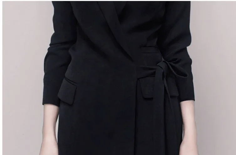Осенняя мода, Женский блейзер с длинным рукавом и кружевной вставкой, vestido, пиджак, офисное женское регулируемое платье с поясом