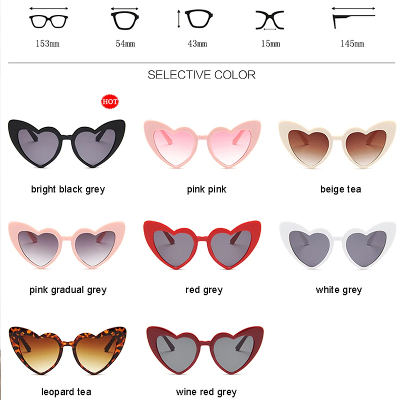 

Luxury Heart Shaped Sunglasses Women Retro Cat Eye Sun Glasses Ladies Cute Pink Red black Eyewear UV400 Shades
