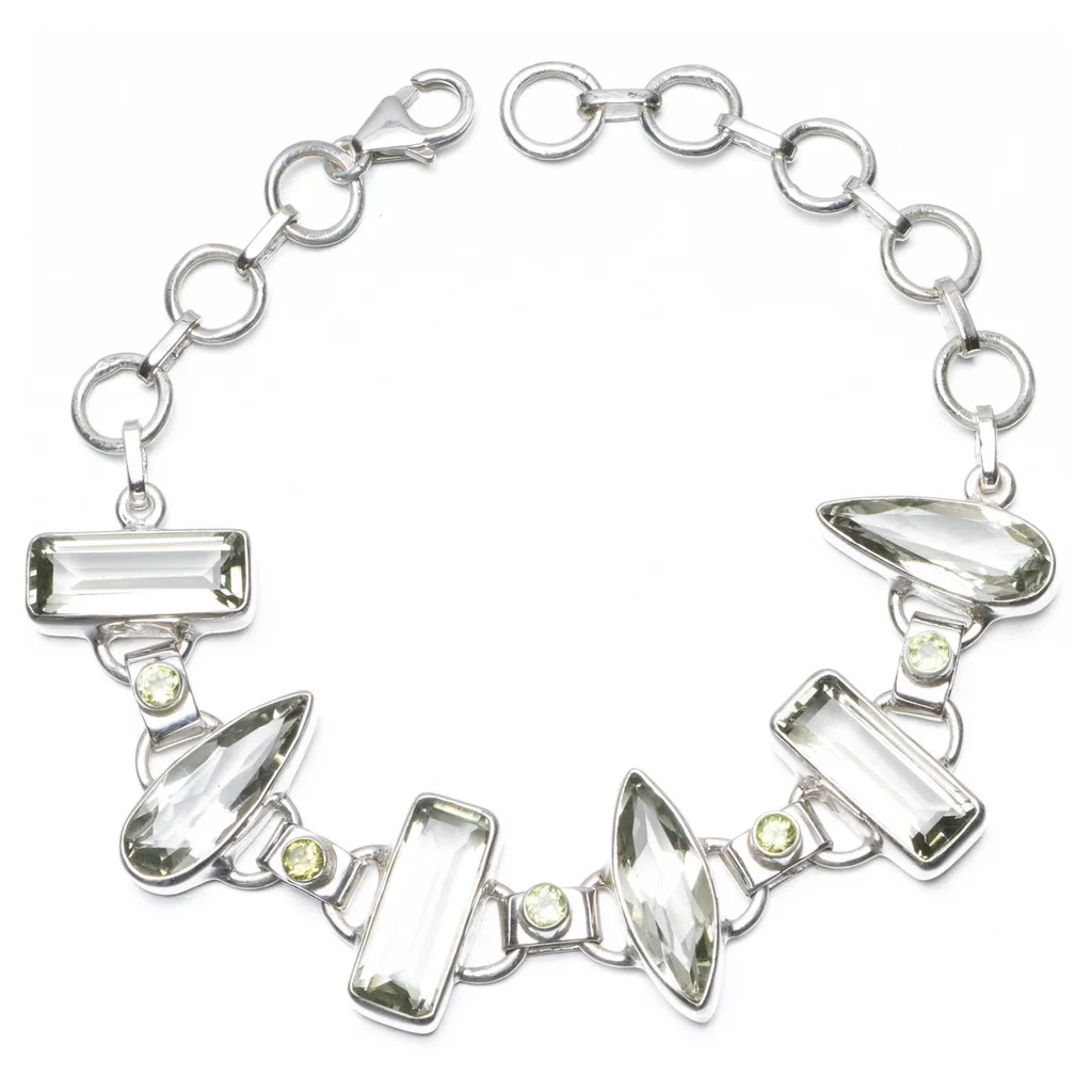 Браслет из серебра 925 пробы с натуральным цитрином и Перидотом 6 1/4 7 3/4 дюйма