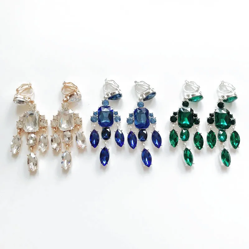 Новый дизайн вечерние свадебные серьги Клипсы из стекла синего зеленого белого