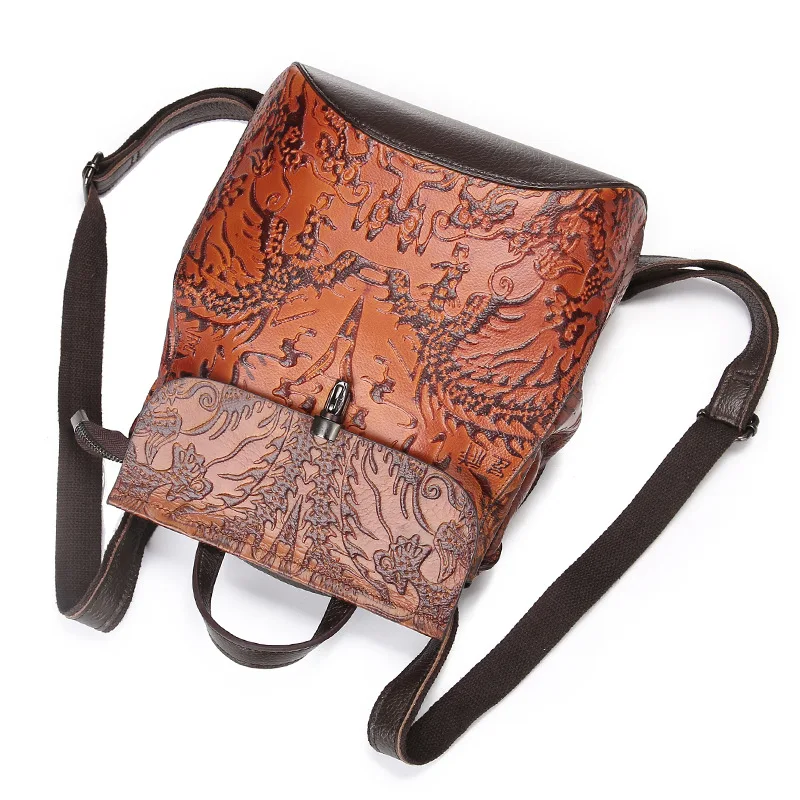 Натуральная кожаная женская рюкзак-школьная сумка Norbinus для девочек-подростков, дам, с тиснением, на каждый день, из коровьей кожи, женская мочила.