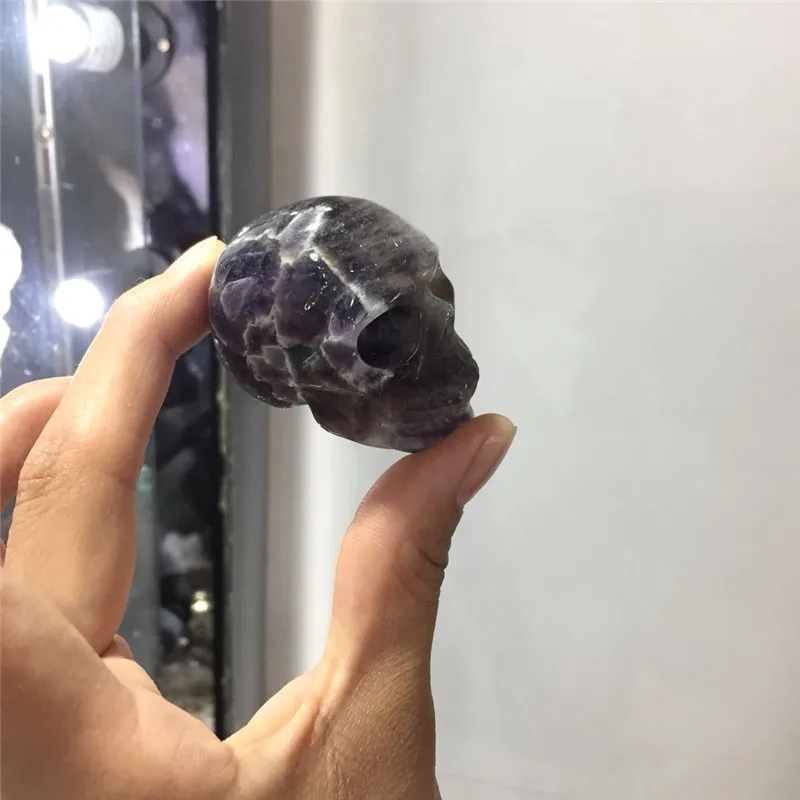 

1pcs new arrivals natural dream amethyst crystal skull reiki healing gemstone hand carved chevron amethyst skull wholesale