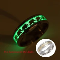 retro luminous elephant ring animal pattern ring bohemian men and women party fluorescent stainless steel fashion jewelry